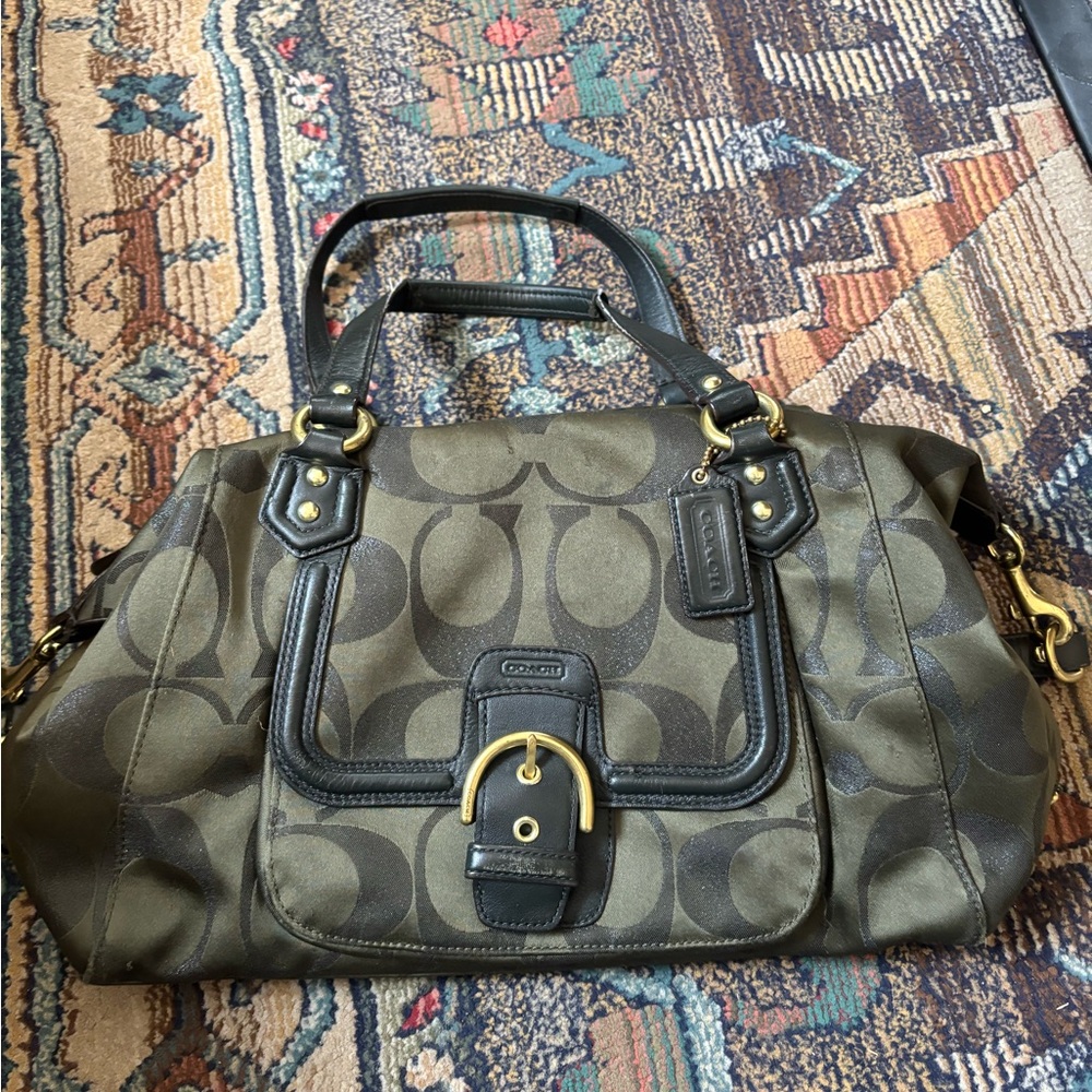 COACH Y2K 2000s Campbell Signature Olive Green Metallic Izzy Satchel F26241